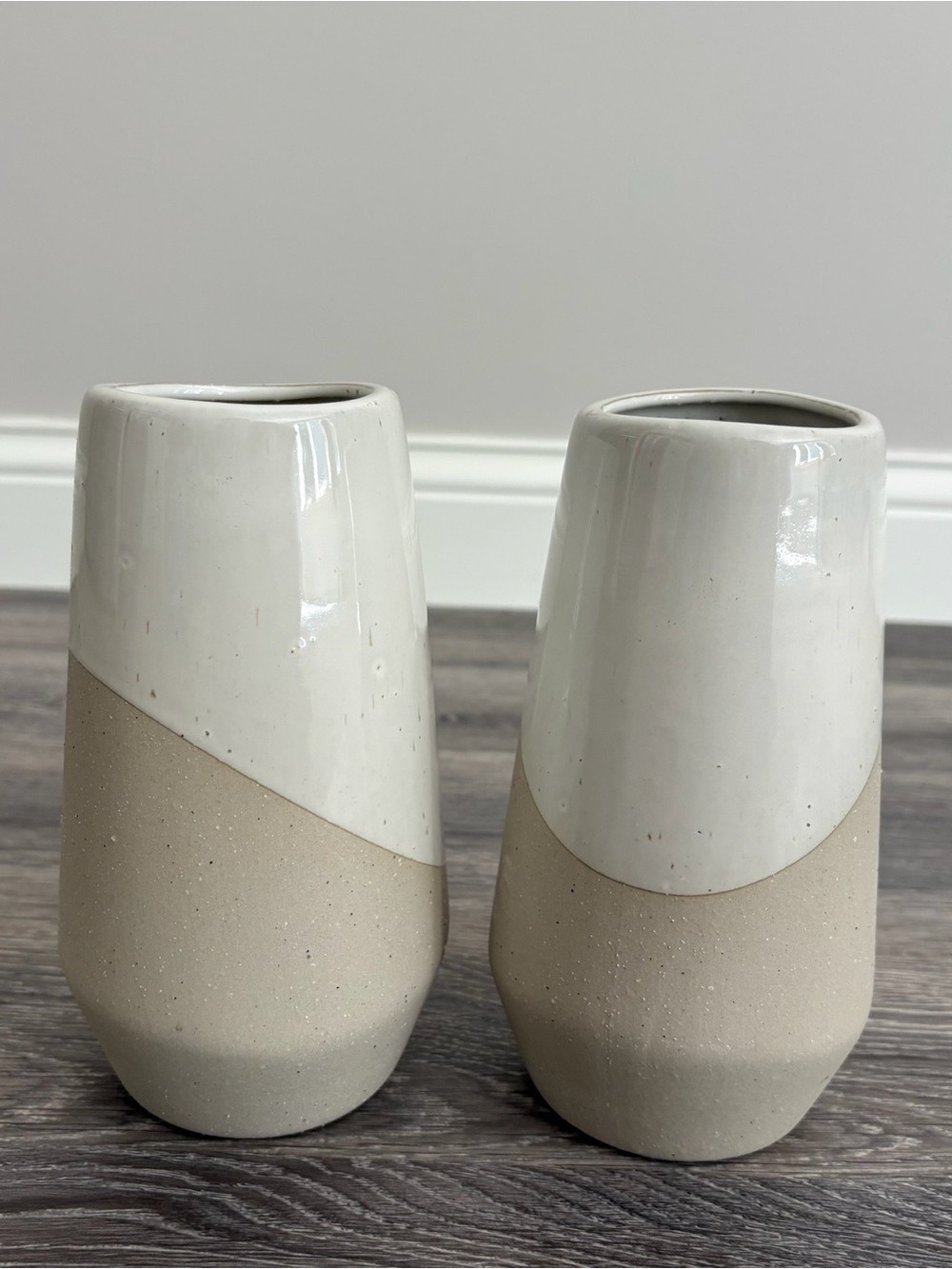 West Elm Two-Tone Cream and Tan Ceramic Vase Pair (2)